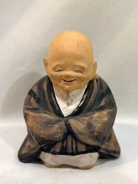 Vintage Japanese Hakata Doll Sitting Monk Figurine Artist Signed